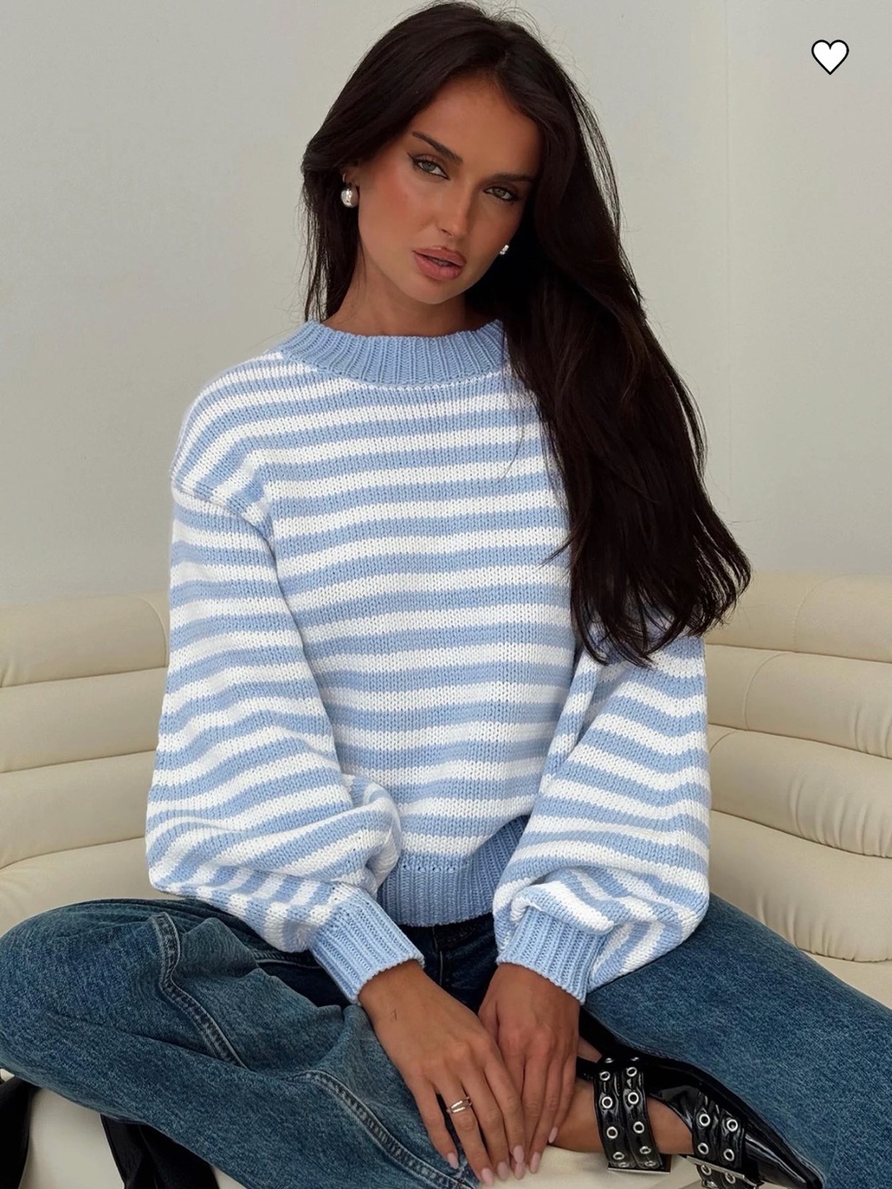 Princess Polly Light Blue & White Striped Crewneck Sweater